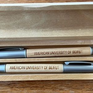 AUB Wood Pen Box (2). A pen and a mechanical pencil. AUB nostalgia